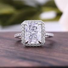 Solitaire 3CT Radiant Cut Moissanite Halo Dazzling Engagement Ring 925 Silver