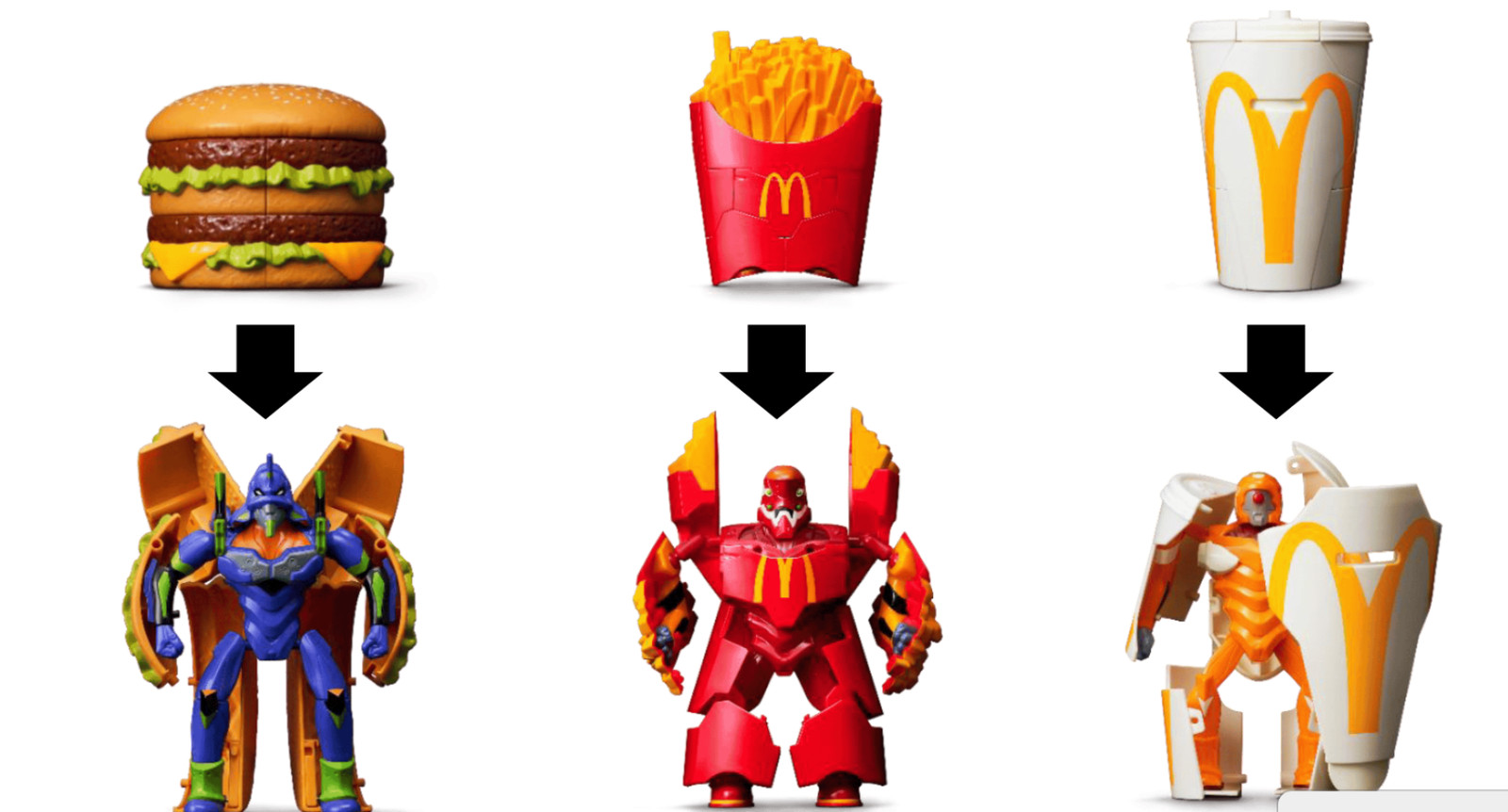 Juego de 3 figuras de colaboración limitada McDonald's x Evangelion EVA anime japonés