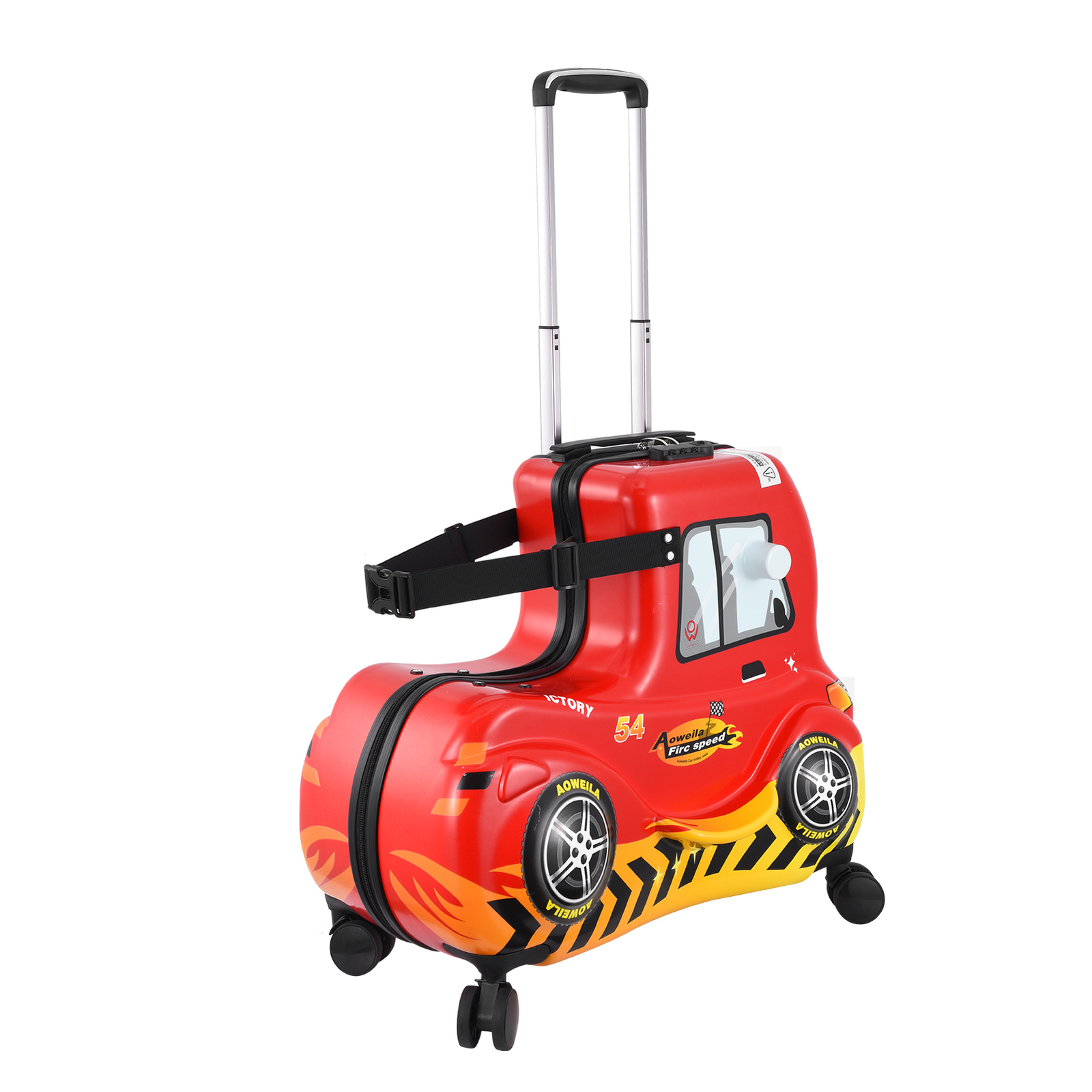 Kids Ride-on Roll Suitcase Luggage Bags Wheeled Trolley Red