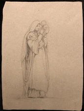 IMER EDOUARD AUGUTE "WOMAN AND CHILD ALGERIA" BLACK PENCIL DRAWING