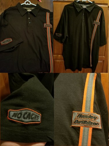 Harley Davidson "NO CAGES" Pit Crew Embroidered Striped Button Polo Shirt XL
