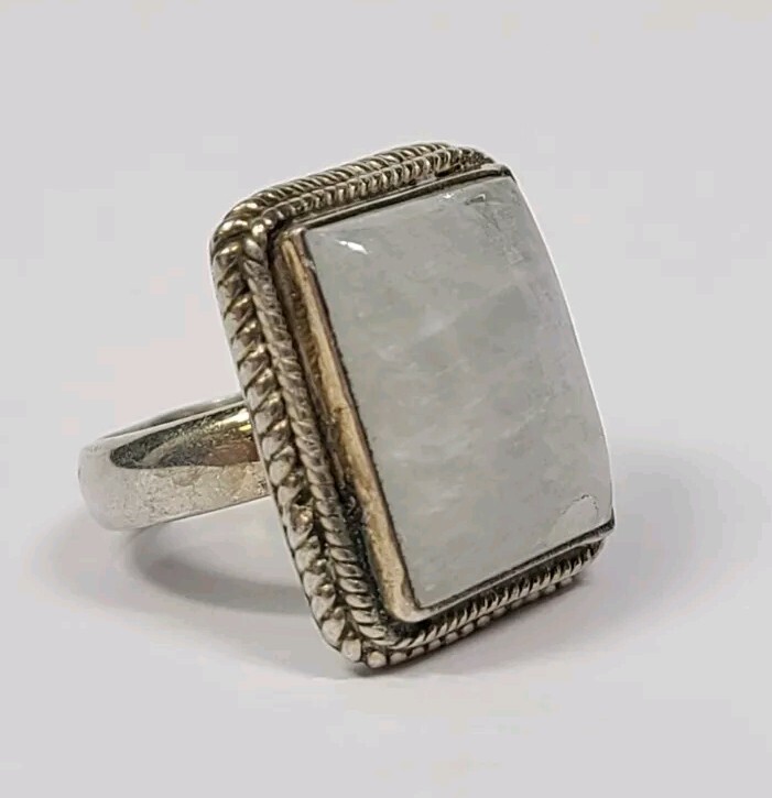 Sterling Silver Rectangular Cabochon Moonstone Ro… - image 2