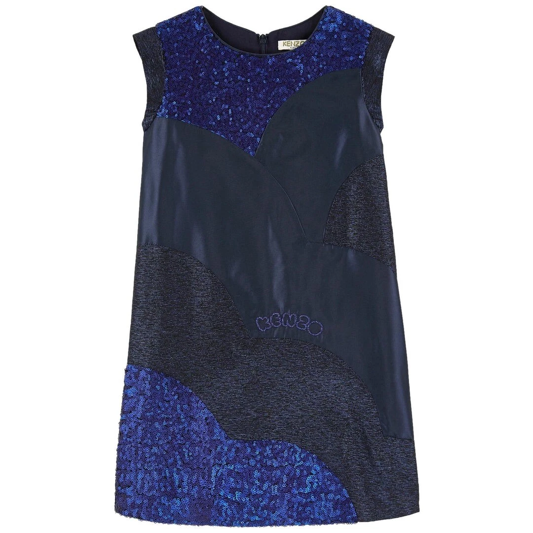 Kenzo Kids girls Navy blue dress mixed fabricsz 14 Y Worn Once