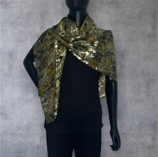 Golden Poly Silk Shawl, Scarf, Wrap - A Fashion Accessory - Animal Print