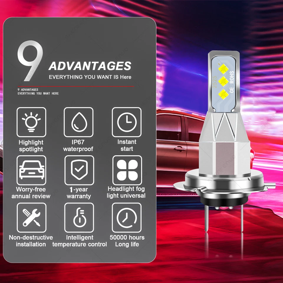 Lâmpada de farol LED 55W alta potência 6000K branca para Honda CBR954RR 2002-2003 2X H7 - Imagem 4 de 4