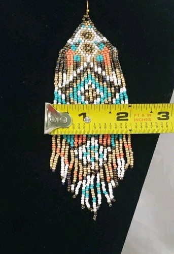 Native American Style Tribal Beaded Earrings Boho Seed Bead Long Dangle - Picture 6 of 6