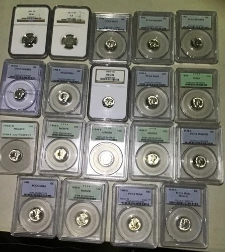 MASSIVE Certified Uncirculated Mercury Dimes LOT PCGS NGC High Grades MS64  MS66