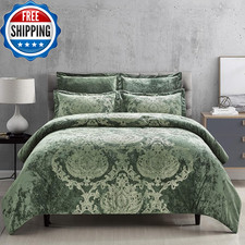 Metallic Print Comforter Set Distressed Velvet Face with Metallic........