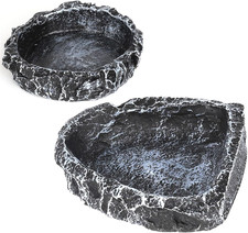 Reptile Water Dish Food Bowl for Bearded Dragon Tank Accessories, Reptile Rock F
