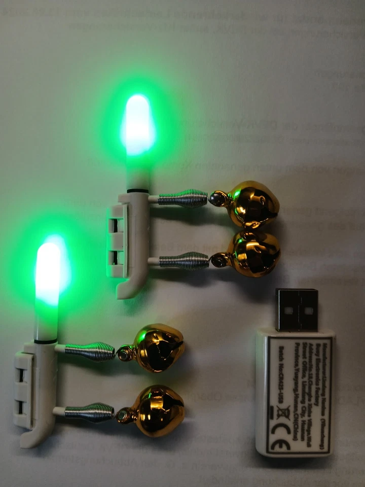 2x LED Bissanzeiger,Aalglocke,grün-rot wechsel,incl.2Akkus &USB Ladegerät - Bild 1 von 1