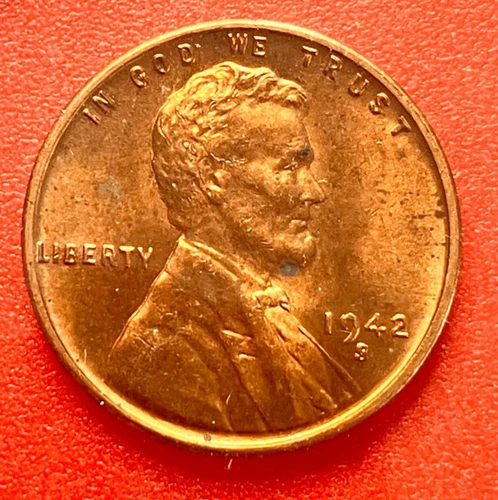 1942-S Lincoln Wheat Cent Penny GEM RED BU From an Original Bank Roll