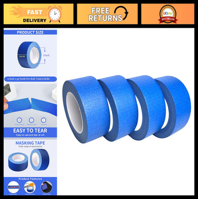 2 Inch Blue Painters Tape - 4 Rolls, 220 Yards Total, Ideal for Masking & Painti