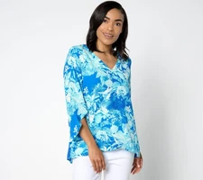 BEAUTIFUL by Lawrence Zarian Women's Top Sz S Paradise Printed Blue A646348
