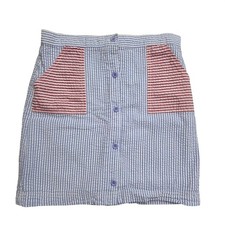 Vineyard Vines Girls 12 Blue  Red Striped Cotton Skirt Front Button Closure Po