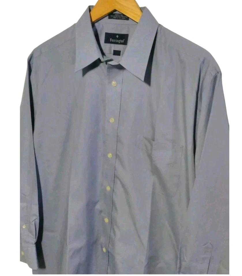 Camisa de vestir Barrington para hombre azul manga larga sin arrugas botones talla 17 32/33 Foto 4 de 4