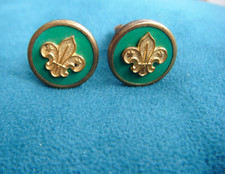 Mid Century Boy Scouts Cufflinks Gold Tone Dark Green