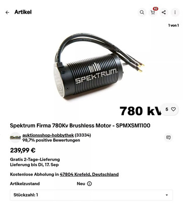 Spektrum Firma SPMXSM1100 Brushless Motor 780KV 8S Li  Mit H&R 199  NUR HEUTE!!