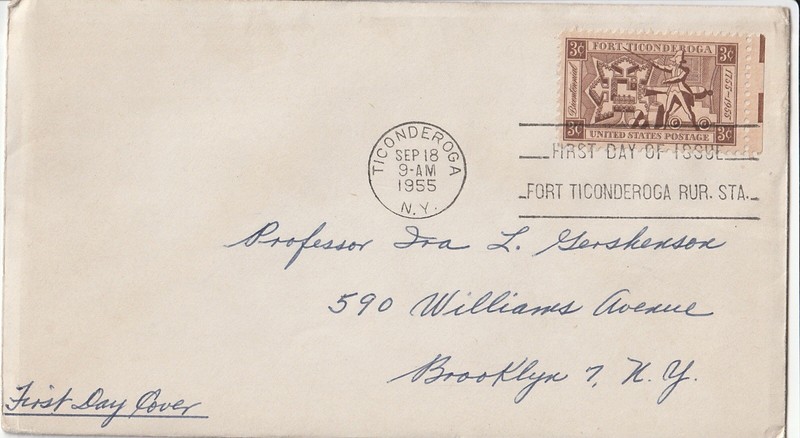 1955 New York First Day Issue Fort Ticonderoga  Stamp Envelope Cover