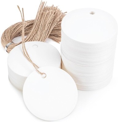 SallyFashion 120PCS White Round Gift Tags, 2 inch Kraft 240 Piece set, 