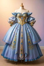 Custom Vintage Victorian Ball Gown Off the Shoulder Embroidered Appliqué Evening