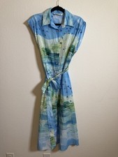 Zara Scenic Dress Landscape Birds Tie Waist Coastal Cottagecore Euro Summer M