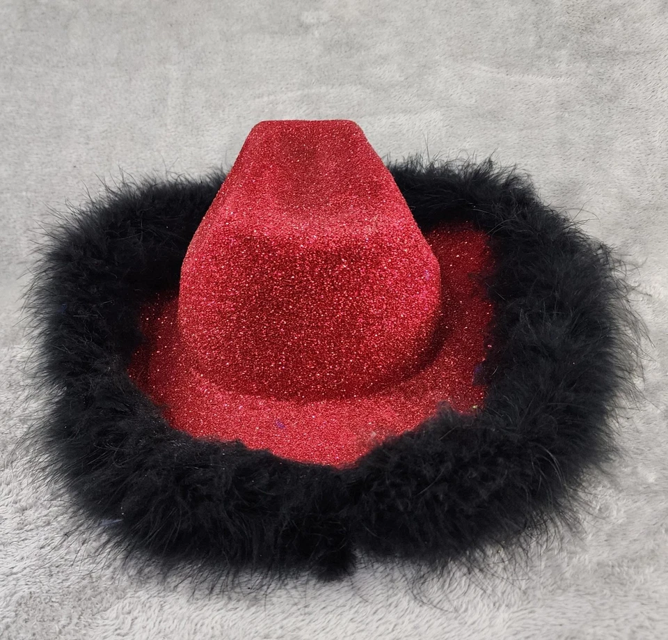 Шляпа ковбойская огненный шар с корицей виски красная черная блестящая отделка с перьями промо мужская - Изображение 4 из 4