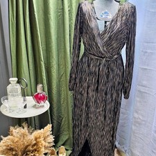 GUESS Metallic-Striped Faux-Wrap Maxi Dress in Black & Gold