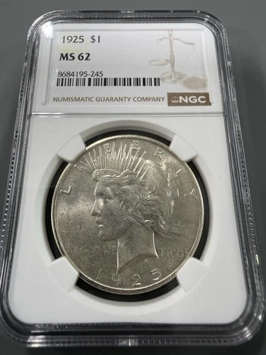 1925 $1 Silver Peace Dollar NGC MS62