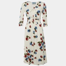 Prada White Floral Printed Crepe Midi Dress S
