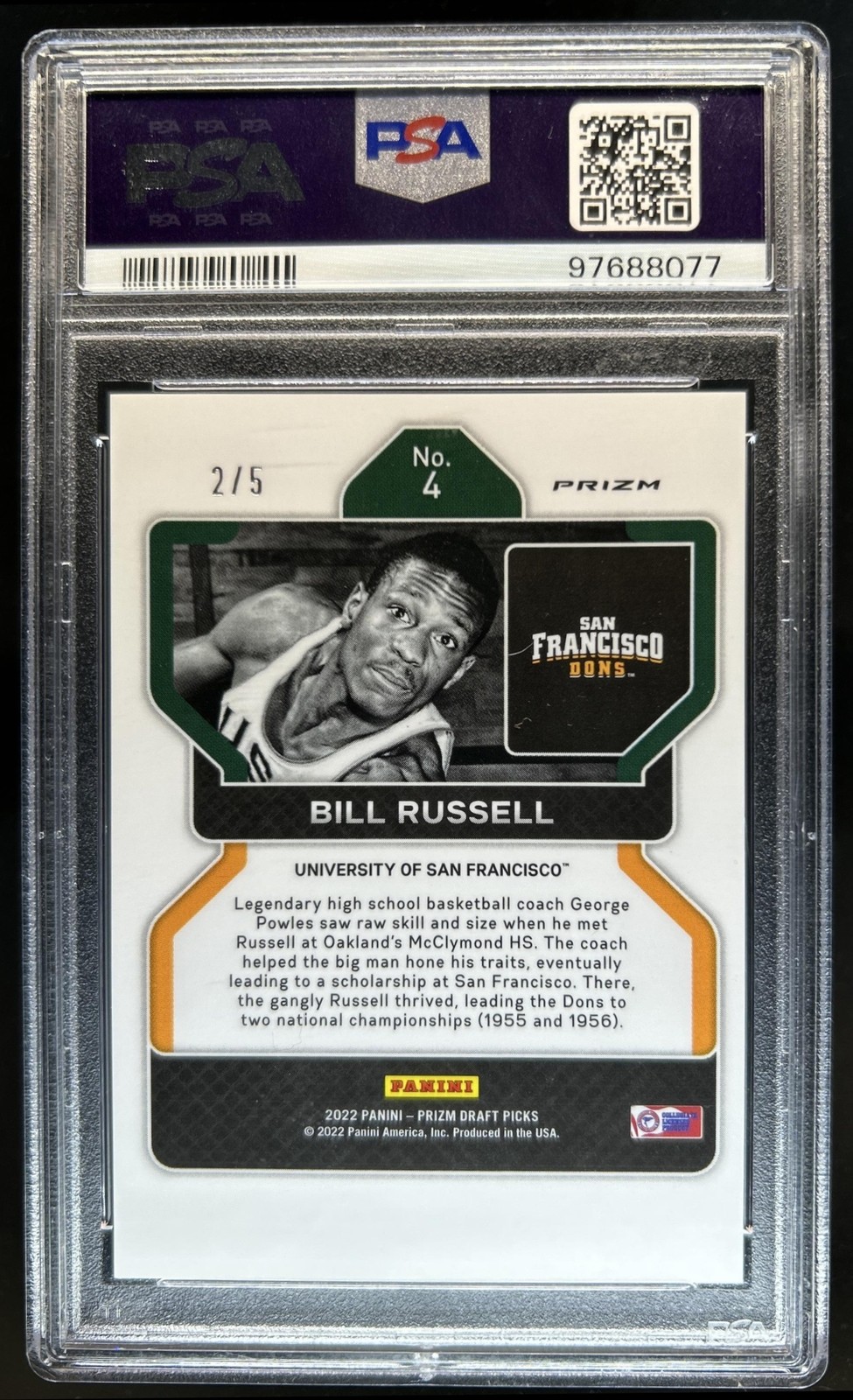 2022-23 Panini Prizm Draft Picks Bill Russell Neon Green Circles #/5 PSA 9 view 2