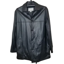 Wilsons Men's M Julian Black Leather Button Front Jacket Large Vintage 80s Lined