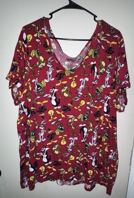 Torrid Looney Tunes Red Graphic Top 2X Plus Bugs Bunny Tweety Taz Cartoon Shirt