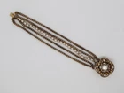 Vintage Miriam Haskell Bracelet Rhinestones 5 strand Faux Pearls Gold Tone SEE