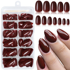 Addfavor Oval Press on Nails Short Fake Nails, 240Pcs Burgundy Nails Press on Al