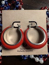 Vintage Red Hoop Earrings - Bold Cherry Red Enamel Silver Tone Hoops