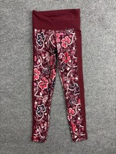 Athleta Leggings Womens XS Red Floral High Rise Ankle Yoga Pants Pockets Gym