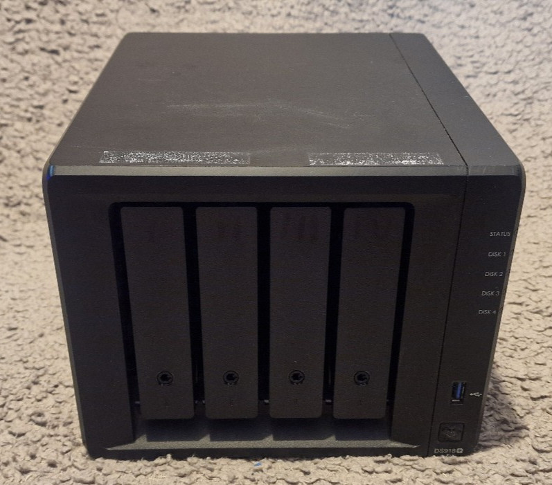 Synology DS918+ 4 Bay Desktop NAS Enclosure No Storage, 4GB RAM, Minimal Use