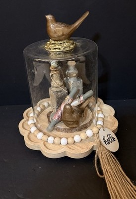 Metal Wire Cloche with Bird Finial