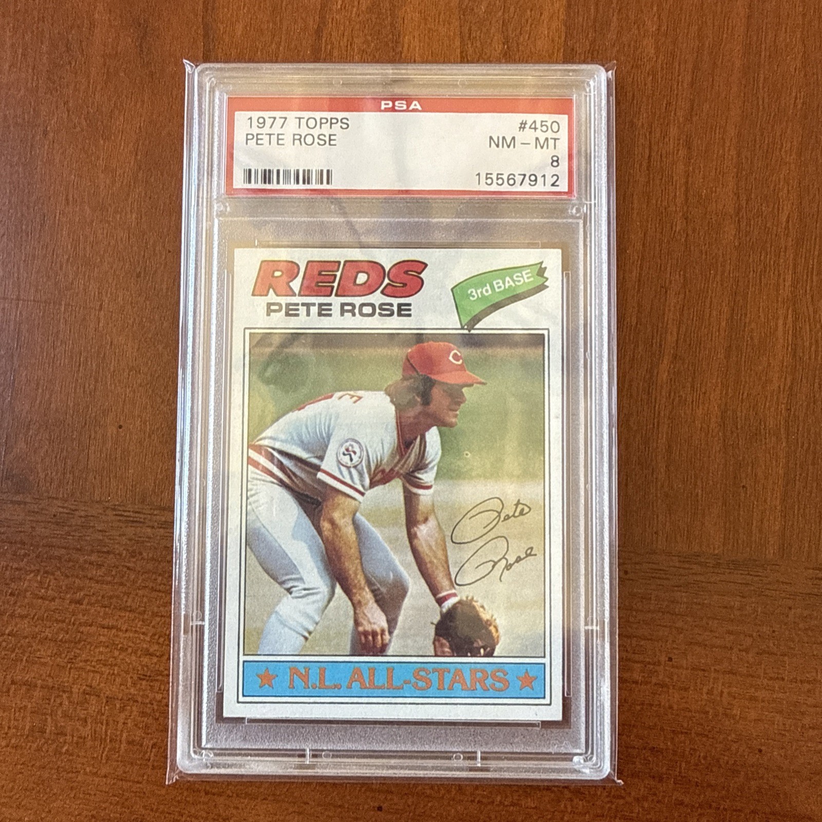 1977 Topps Pete Rose baseball card #450 - PSA 8 NM-MT - All-Time Hit King!