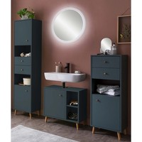 BadmöBel Set Hochschrank Waschbeckenunterschrank Highboard Spiegel Badezimmer