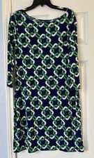 Banana Republic Geometric Chain Link Print Dress Sz M Navy Green White Stretch