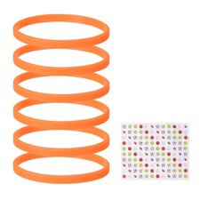 6Pcs Silicone Bracelets Solid Color Rubber Wristbands with Stickers Orange