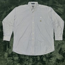 Chaps Ralph lauren Blue Stripe Oxford Sz 17 34/35 Button Shirt 100 Cotton
