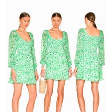 Steve Madden Green Floral Mini Dress Womens Small Long Sleeves Cottagecore