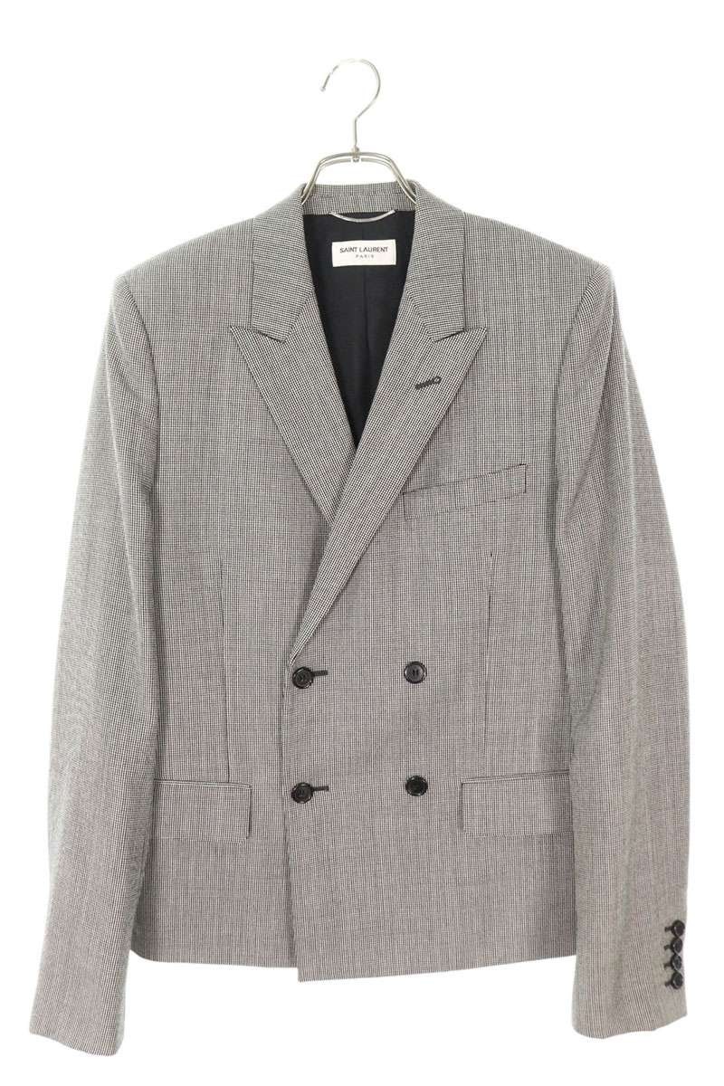 Giacca doppia Saint Laurent Paris taglia 46 lana pied de poule grigio