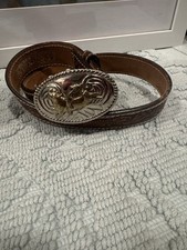 Nocona Brown Leather Belt Bull Riding Two Tone Belt Buckle Sz 22