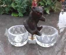 Black Forest German Carved Wood BEAR Open Salt Dip, Cellar, Dish!