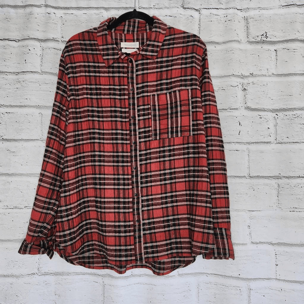 Treasure & Bond Button Down Collared Plaid Boyfri… - image 1