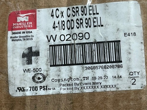 MUELLER #W 02090 STREAMLINE COPPER FITTING 4-1/8” SR 90 DEGREE ELBOW