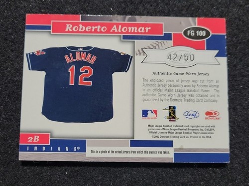 2002 LEAF CERTIFIED FABRIC OF THE GAME WORN JERSEY #FG100 ROBERTO ALOMAR 42/50 - Picture 2 of 3